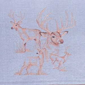 Set of Two Matching Buck Deer Embroidered on Large Gray Placemats